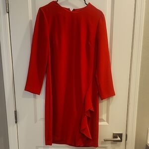 Banana Republic Red Long-Sleeve Ruffle Sheath Dress